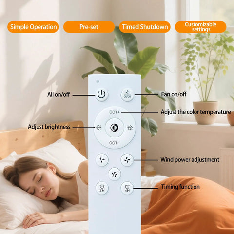 Remote control for Small Ceiling Fan with Retractable Blades and Light, Remote Control, Indoor with adjustable settings.