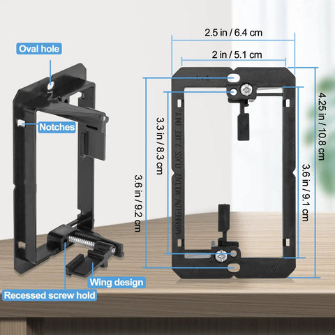 25 Pack Low Voltage Mounting Brackets For Drywall Pass Through Wall Plates With Dual Rings Sleek Cord Organizer Rack dimensions with labels and details.
