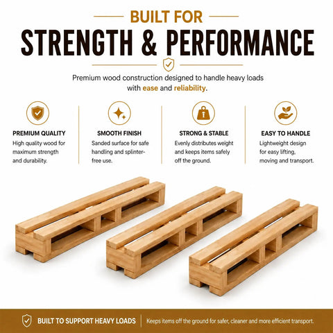 Heavy-Duty Solid Wood Pallet for Warehouse Storage and Shipping Platform, highlighting strength, performance, and premium quality.