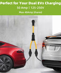 Kickass Heavy Duty 50 Amp NEMA 6-50P To Dual 6-50R Y Splitter Adapter Cord For Welders And EV Chargers charging two EVs.