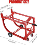 Heavy Duty Rolling Drum Cradle With Ride Like Butter Wheels And Ergo Grip Handle 600 Lb Capacity Steel Barrel Cart For 55 Gallon Barrels size dimensions.