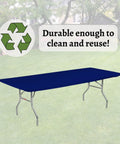 8 Foot Navy Blue Elastic Fitted Plastic Table Covers 5 Pack For Banquet Tables 30 By 96 Inches Edge To Edge Coverage