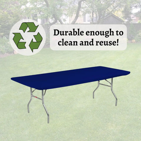 8 Foot Navy Blue Elastic Fitted Plastic Table Covers 5 Pack For Banquet Tables 30 By 96 Inches Edge To Edge Coverage