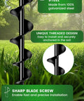 Heavy Duty Trampoline Ground Anchors 19 Inch Screw In Stakes for High Wind showing spiral blades and steel quality.
