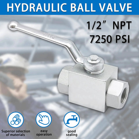 Beefy High Pressure Hydraulic Ball Valve 1/2 Inch, 7250 PSI, 500 Bar, 2 Way NPT, Carbon Steel, Zinc Plated, Shut Off Valve