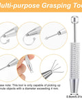 Close-up view of a multi-purpose grasping tool with aluminum handle, showcasing its different tip attachments for precision use.