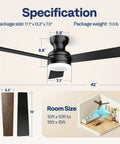 Specification of 42 Inch Low Profile Ceiling Fan With Lights And Remote Black Finish For Bedroom Living Room Or Garage Flush Mount 6 Speeds Plus 1 Timer Dimmable LED With 3 CCT Quiet Reversible Motor Energy Efficient