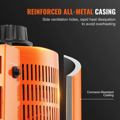 Auto Variable Voltage Transformer 500VA AC Regulator With LCD Display, showing reinforced all-metal casing detail.