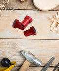 8 Pack Woodworking Planing Stoppers For Workbench Dog Holes Red Aluminum Alloy Bench Clamps on wooden table