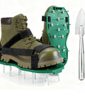 Heavy Strap Lawn Aerator Shoes With 26 Stainless Steel Spikes and soil shovel for yard care and soil loosening