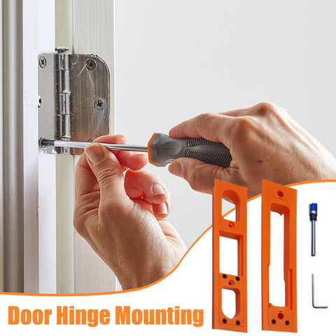 Using Portable Adjustable Door Hinge Jig Kit For Quick Millimeter Precision Hinge Positioning and Easy Setup in Woodworking Projects.