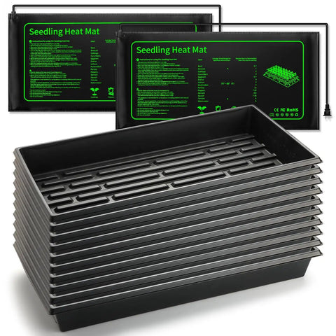 Seed Starter Kit With 10 1020 Seed Trays And 2 Seedling Heat Mats For Faster Germination In Indoor Gardens And Greenhouses