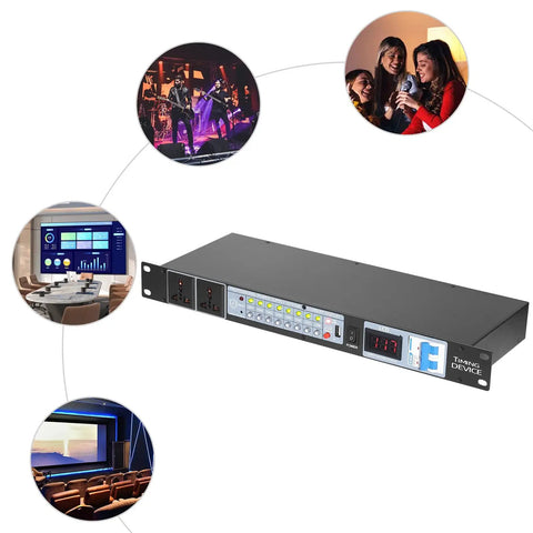 Heavy Duty Audio Power Conditioner With Ten Outlets And Usb Charging Ports, rack-mounted device for home studio use.