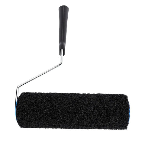 Top Shelf Nine Inch Drywall Texture Roller Cover Heavy Duty Capacity Nylon Design For Flawless Joint Compound Application Slick Wall And Ceiling Finish, black roller with handle.