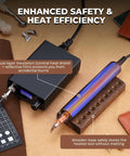 Leather Creaser Machine All-In-One Kit With 140-932 F Heat, electric edge creasing tool and wooden receptacle base.