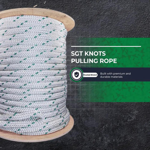 Double Braided Polyester Pulling Rope With Eye Loop For Marine Use And Winching, Heavy Duty 1/4 Inch X 600 Feet, White With Green Tracers
