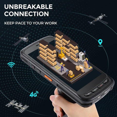 Android 13 Barcode Scanner Handheld Computer With Rugged Build And 5.2 Inch Touchscreen, 1D/2D QR Data Capture, Zebra SE4750 Engine, 8000mAh Battery, Pistol Grip, 4G LTE, WiFi, Bluetooth, Enterprise PDA, US Repair Center, Two Year No Charge Repairs