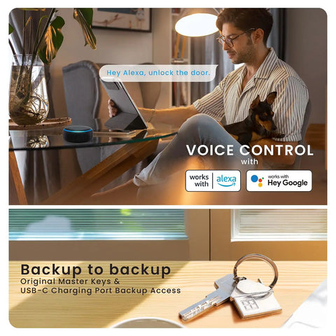 Secure Pro Wi-Fi Deadbolt Smart Lock Packs Hella Fast Ai Fingerprint Unlock In Just.2 Seconds showcasing voice control and backup keys.