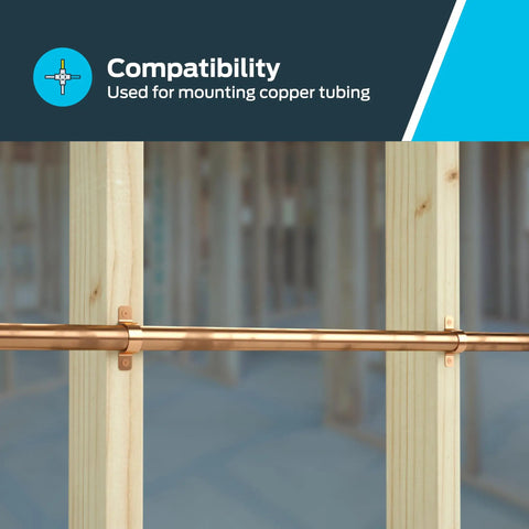 One Half Inch Copper Pipe Strap With Two Holes Built Tough Copper Plated Steel Pipe Support For Wall Or Ceiling Install