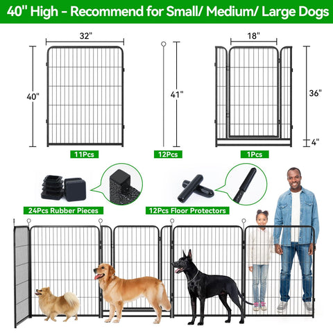 Outdoor Dog Playpen Extra Wide 12 Panel Fence Heavy Duty RustProof Coated with Doors 40 Inch Height Portable for RV Camping