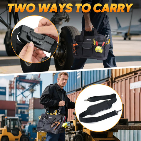 Heavy Duty Tool Bag Packed With Multiple Pockets And Portable Organizer For Tools, Adjustable Shoulder Strap, Ergonomic Handle