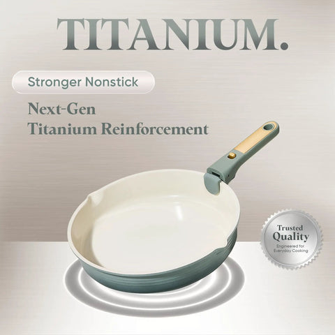 Titanium Nonstick 20 Piece Cookware Set With Detachable Handles Workhorse Built To Last induction-safe frying pan feature
