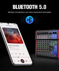 SI Series Portable Recording Mixer With 99 DSP Effects, Bluetooth Streaming next to smartphone displaying music app