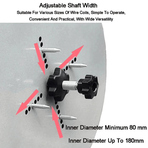 Adjustable shaft width on Rugged Wire Spool Rack For Cable Reels Steel Wire Dispenser That Holds Up To 100 Lbs
