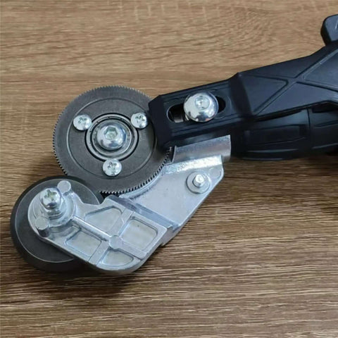 Pro Grade Electric Drill Plate Cutter For Metal Sheets With Adapter Included, precise cutting tool on wood surface