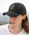 Person wearing a Low Profile Lightweight Mens Golf Hat With Breathable Vent Eyelets And Sweatband For All Day Comfort.