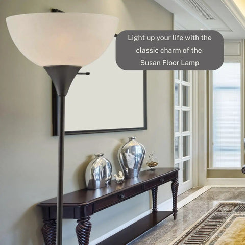 Living room with Dope Modern Black Floor Lamp With White Opal Bowl Shade, 72 Inch Tall Corner Light