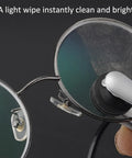 3-piece eyeglasses cleaning kit with microfiber brush; portable travel lens cleaner (close-up view)