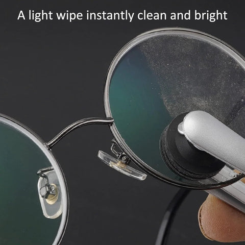 3-piece eyeglasses cleaning kit with microfiber brush; portable travel lens cleaner (close-up view)