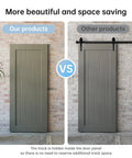Comparison of Heavy Duty Hidden Sliding Barn Door Hardware Kit With Floating Wall Mount Invisible Track against visible track doors.