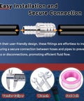 Diagram showing Pack Of Two 304 Stainless Steel Hose Barb Fittings Five Eighths Inch To One Half Inch With Four Clamps installation