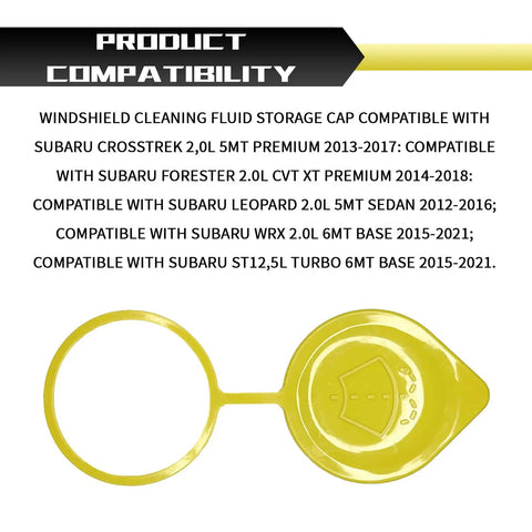 Yellow Windshield Washer Fluid Cap Replacement For Subaru Crosstrek Forester Impreza WRX Wiper Reservoir Cover Easy Install Durable Plastic Heat Resistant Sealed Cap Fit Car Maintenance Upgrade.