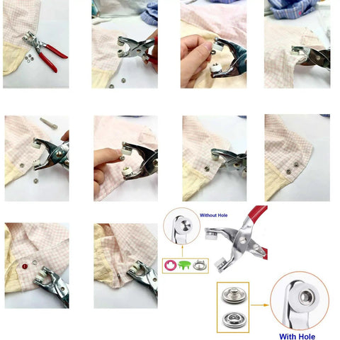Must Have 200 Set Metal Snap Button Kit With 9.5mm Snaps And Fastener Pliers Press Tool, 800 Pieces in use on fabric