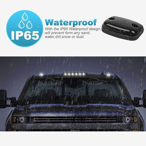3X Smoke White 12LED Cab Marker Roof Running Top Lights Kit With Wire Harness For Silverado And Sierra 2007 To 2014 Trucks