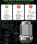 Chrome Closed End Lug Nuts 20 Pack With Half Inch By Twenty Thread For Ford Mustang Edge Explorer Ranger specification diagram