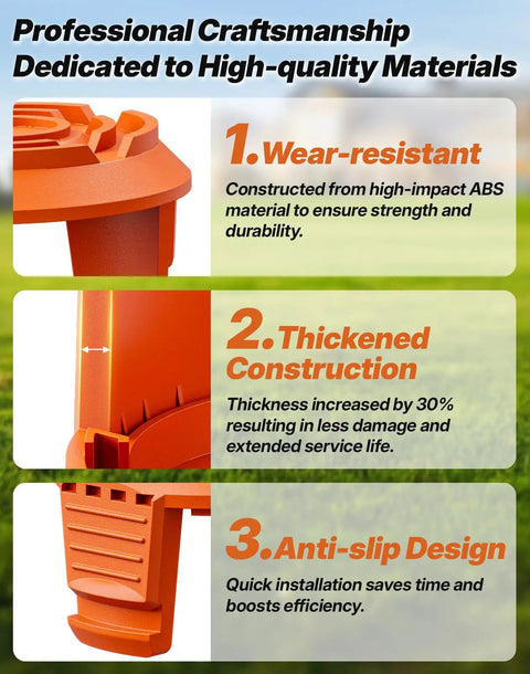Close-up of Three Pack WA0010 Replacement Spool Cap Covers for Worx Trimmers in heavy duty ABS showing wear-resistant design