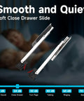 Built Like A Tank Six Pair Undermount Drawer Slides With Soft Close Full Extension Heavy Duty Cold Rolled Steel shown with noise levels.