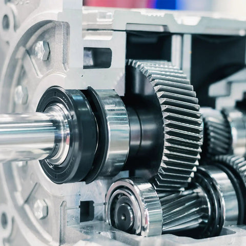 Two Piece Heavy Duty Helical Gear Set Mod 1 12T 5mm Bore 45 Degree Left And Right Hand Spiral Gears in a mechanical assembly