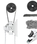 FXEIPOL garage door jackshaft chain hoist kit with two steel sprockets, chain, and mounting bracket.