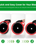 Red Silicone Saw Blade Sleeve and Storage for Circular and Table Saws 10 Inch Protector Cover Keeps Teeth Safe Grab and Go Access Protects Edges and Fingers Two Pack shown in use with glove on hand.