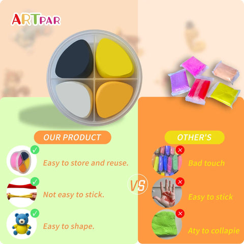 Air Dry Clay Kit For Kids With 12 Animal Sculpting Molds And 4 Vibrant Colors shown with comparison benefits chart