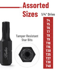 Tamper Proof Torx Bit Set 13 Piece T4 To T40 Security Bits Quarter Inch Drive Industrial Grade S2 Alloy Steel close-up