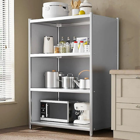 Tough As Nails Heavy Duty Stainless Steel Shelving Rack Featuring Rustproof Construction And Slick Metal Storage Organizer For Commercial Kitchen Warehouse Or Garage Setup, showcasing organized kitchen items.
