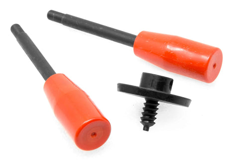 WEN LA4444 chuck set components: two orange plastic handles with black shafts and a black mounting screw.