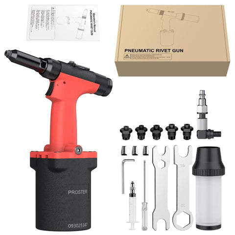 Smooth Operator Pneumatic Rivet Gun Packing Five Interchangeable Nosepieces Up To A Solid Quarter Inch With Automatic Self Suction Pull For Fast Auto Marine And Real Deal Diy Grinding Jobs