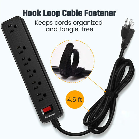 Must Have 6 Outlet Surge Protector Power Strip With Four And A Half Foot Extension Cord Two Pack 900 Joules Overload Switch